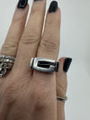 Chunky Sterling Silver Reversible Black Onyx & MOP Guess Ring Size L - M 925