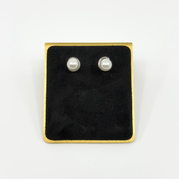 New & Unworn Chunky Sterling Silver White Pearl & CZ Stud Earrings 925