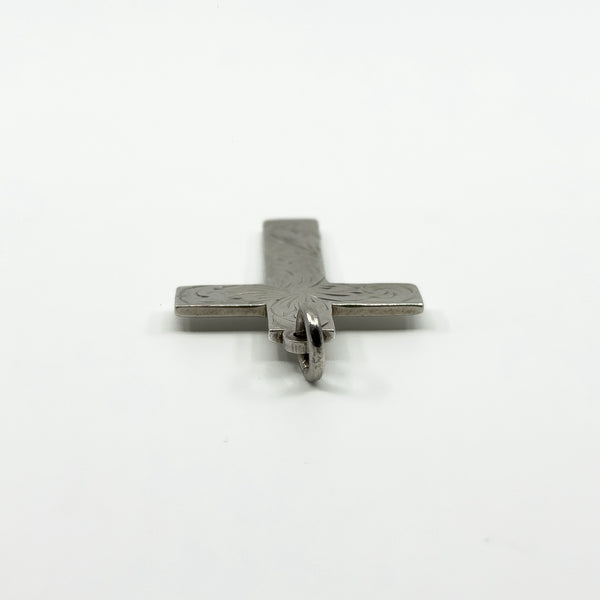 Vintage Large Sterling Silver Engraved Christian Cross Pendant 925 (Birm 1973)