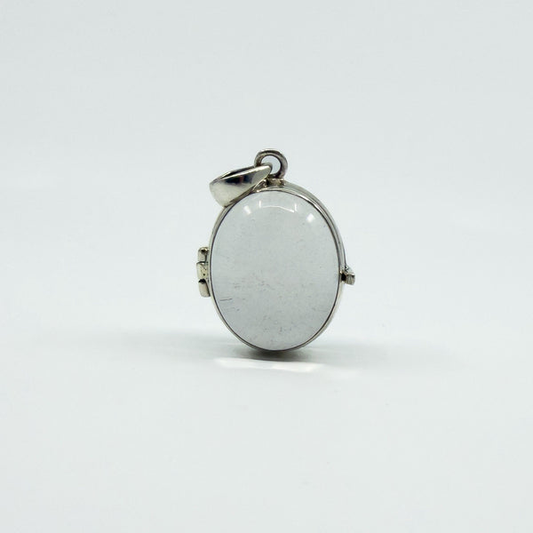 Large Chunky Sterling Silver Oval Double Sided Glass Orb Photo Locket 925