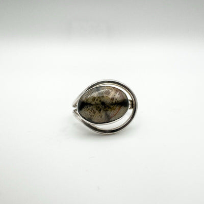 Modernist Cabochon Agate Ring in Sterling Silver 925 Size P - Q