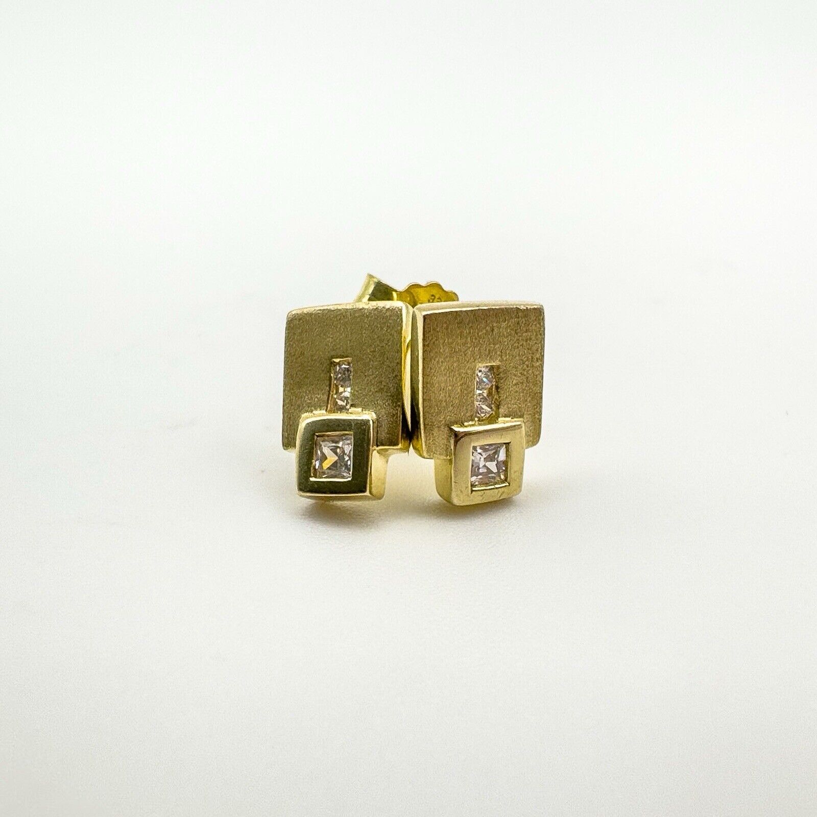 8ct Gold Square CZ Stud Drop Earrings 