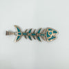 Large Vintage Articulated Skeleton Fish Turquoise Pendant 925