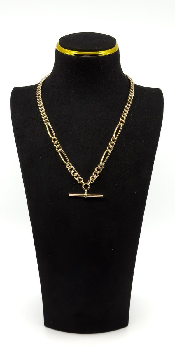 Antique 9ct Rose Gold 17.” Albert Chain Necklace Double Dog Clip T-Bar Charm 375
