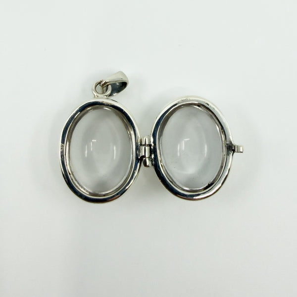 Large Chunky Sterling Silver Oval Double Sided Glass Orb Photo Locket 925