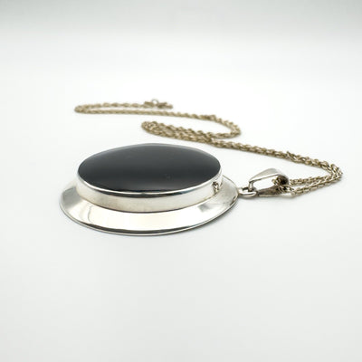 Large Chunky Black Onyx Pendant & 18” Chain in Sterling Silver 925