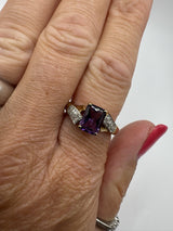 Vintage 9ct Gold 1.75ct Diamond & Amethyst Ring 375 Size R 2004