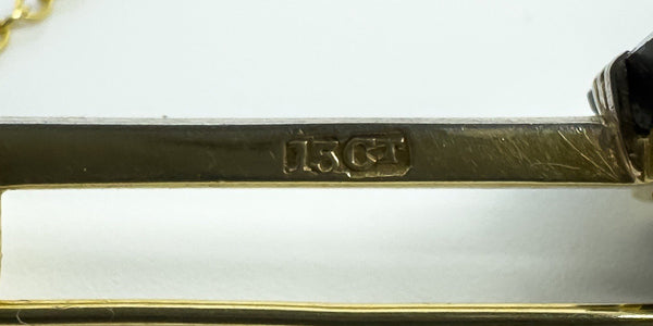 Antique / Art Deco 18ct & 15ct Gold Diamond & Black Onyx Bar Brooch 750