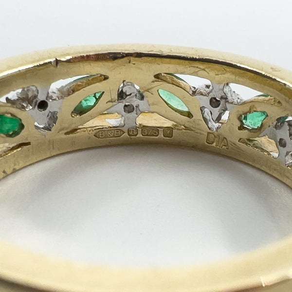 Chunky Vintage 9ct Gold Diamond & Emerald Full Eternity Band Ring 375 Size Q - R