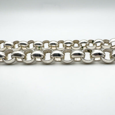 Chunky Double Heart Charm 18” Rolo Links Chain in Sterling Silver 59g