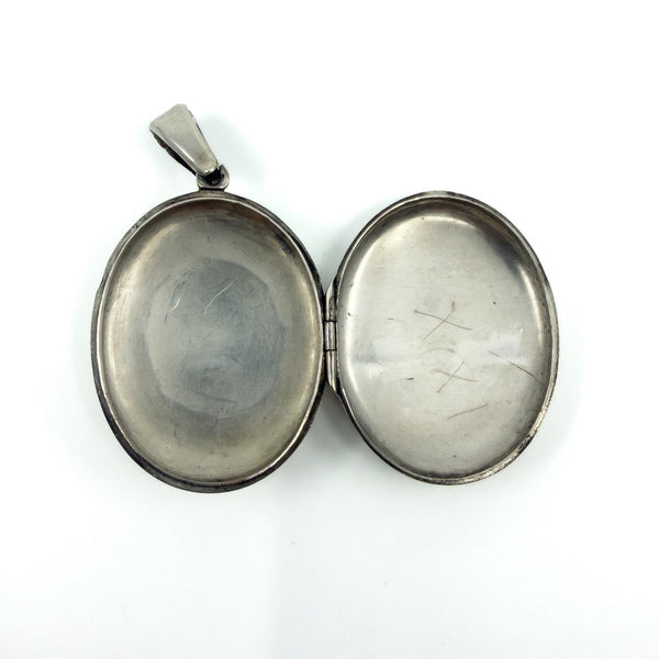 Large Chunky Antique Victorian Sterling Silver Cameo Portrait Locket 925