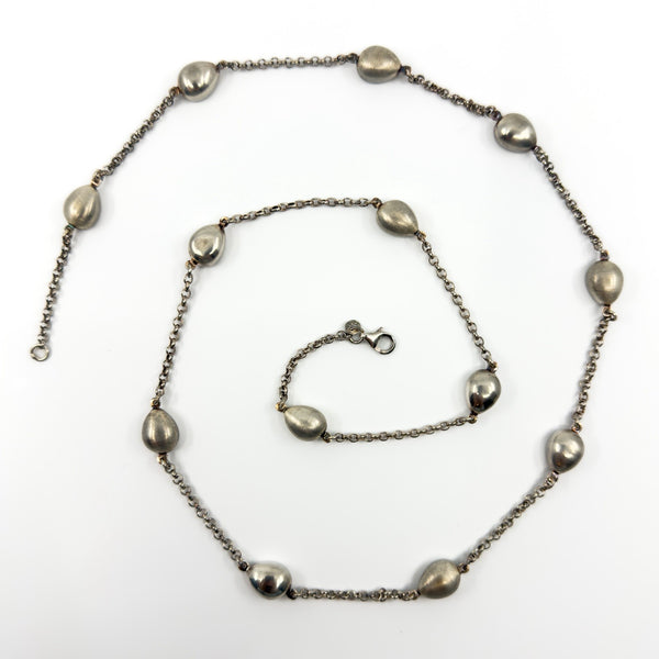 Vintage Sterling Silver Unusal Fancy Link Pebble 28.5" Necklace / Chain 925