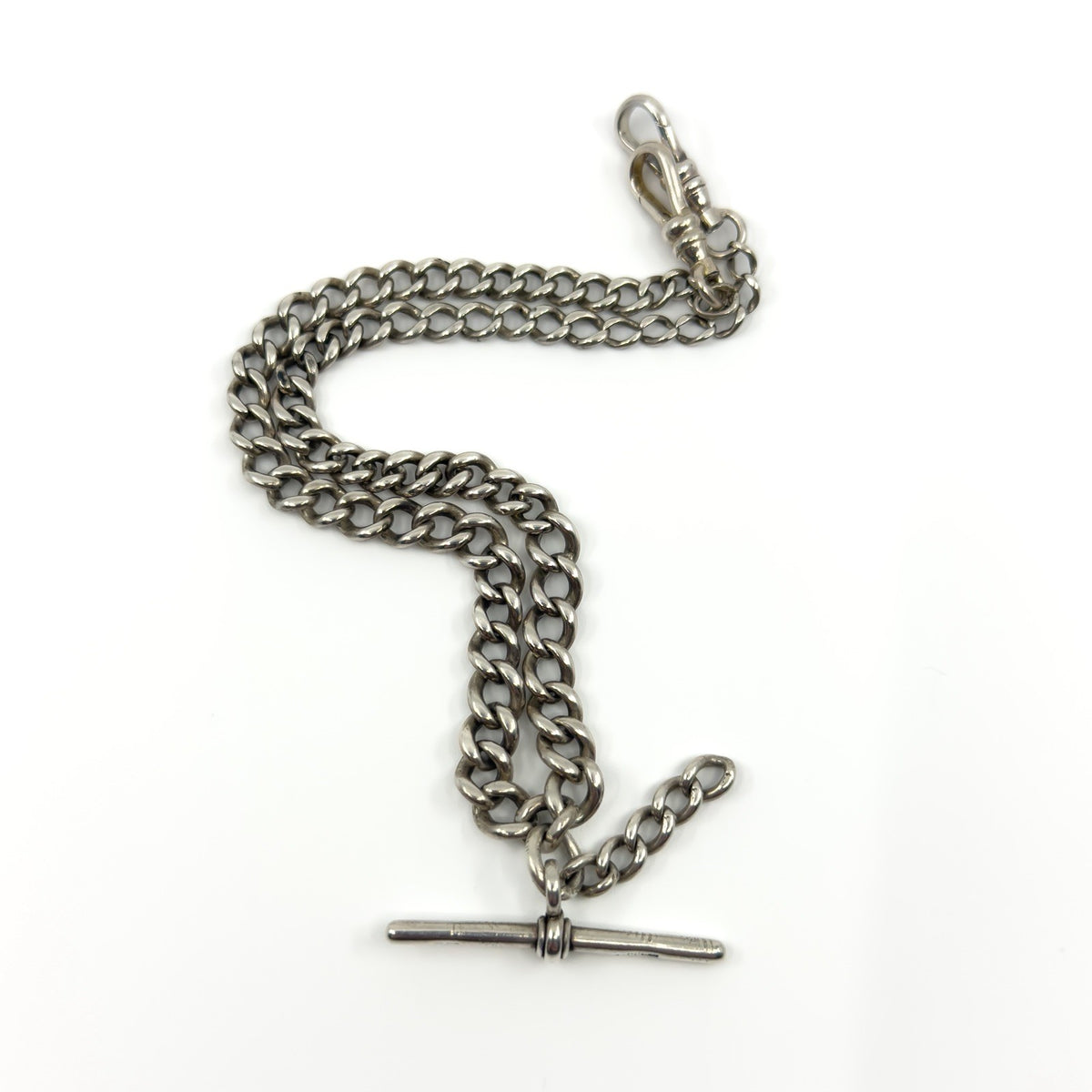 Antique Edwardian Sterling Silver 13.8" Albert Chain & T-Bar Pendant 925 (1901)