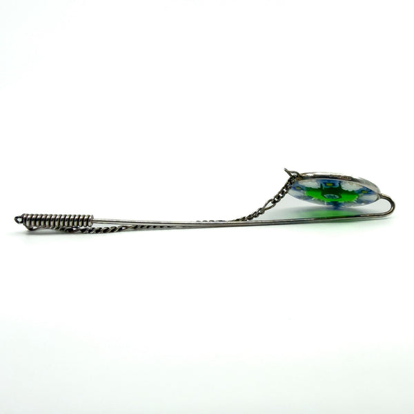 Vintage Sterling Silver Floral Murano Glass Millefiori Brooch / Stick Pin 925