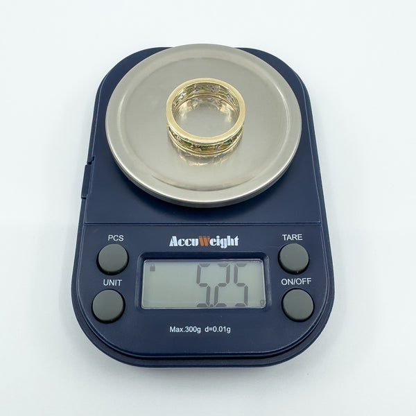 Chunky Vintage 9ct Gold Diamond & Emerald Full Eternity Band Ring 375 Size Q - R