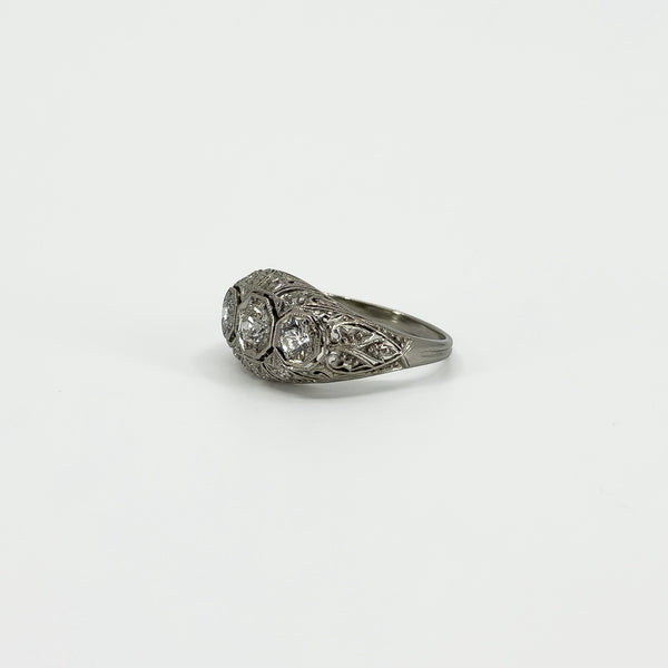Art Deco Platinum 1ct Diamond Trilogy Ring 950 Size M - N