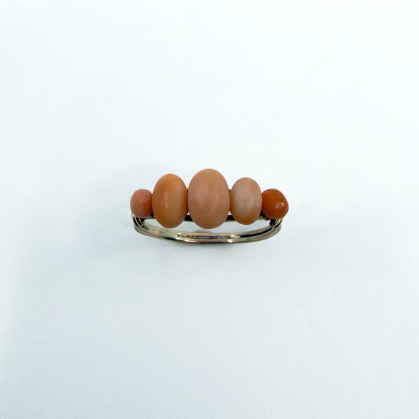 Antique 9ct Gold 5 Stone Natural Coral Ring 375 Size O - P