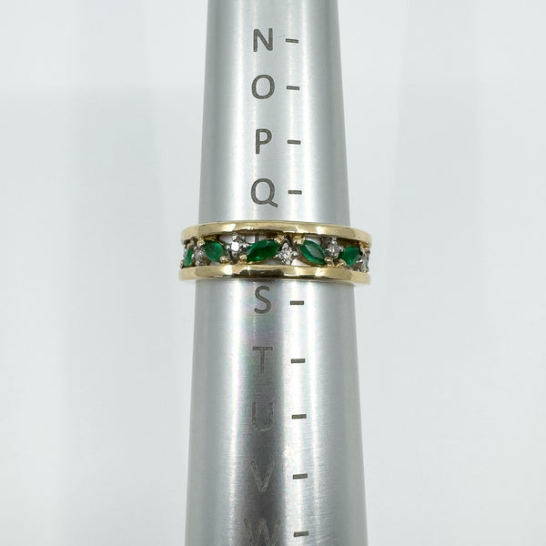 Chunky Vintage 9ct Gold Diamond & Emerald Full Eternity Band Ring 375 Size Q - R