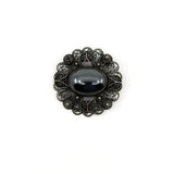 Large Vintage Sterling Silver Filigree Hematite Brooch 925