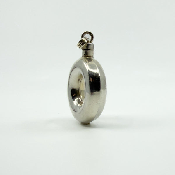 Unusual Chunky Vintage Sterling Silver Round Perfume / Poison Bottle Pendant 925