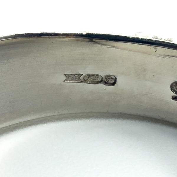 Chunky Sterling Silver Reversible Black Onyx & MOP Guess Ring Size L - M 925