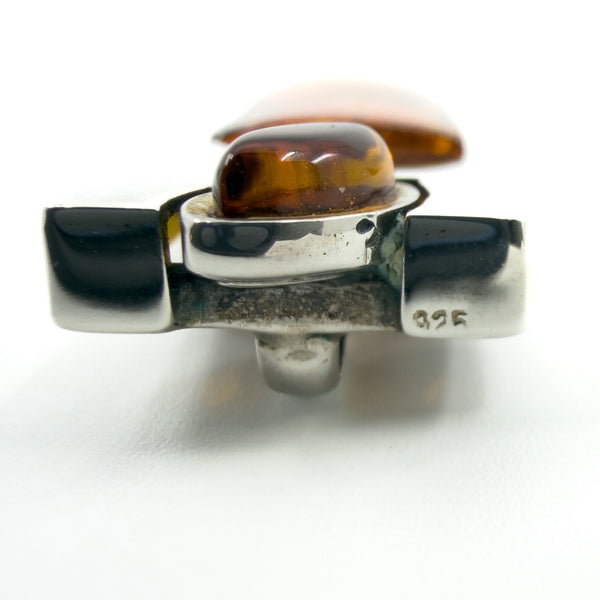 Large Chunky Sterling Silver Modernist Baltic Amber Pendant 925