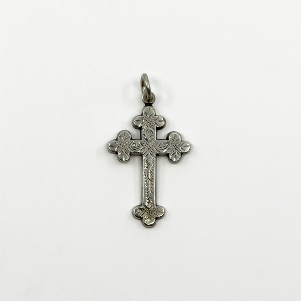 Antique Victorian Sterling Silver Engraved Christian Cross Pendant 925 (1900)