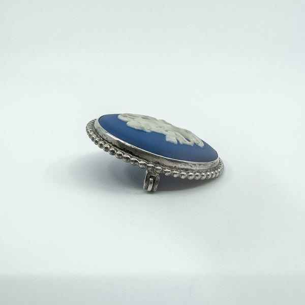 Vintage Sterling Silver Wedgewood Cupid Cherub Blue Jasper Ware Cameo Brooch 925