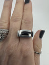 Chunky Sterling Silver Reversible Black Onyx & MOP Guess Ring Size L - M 925