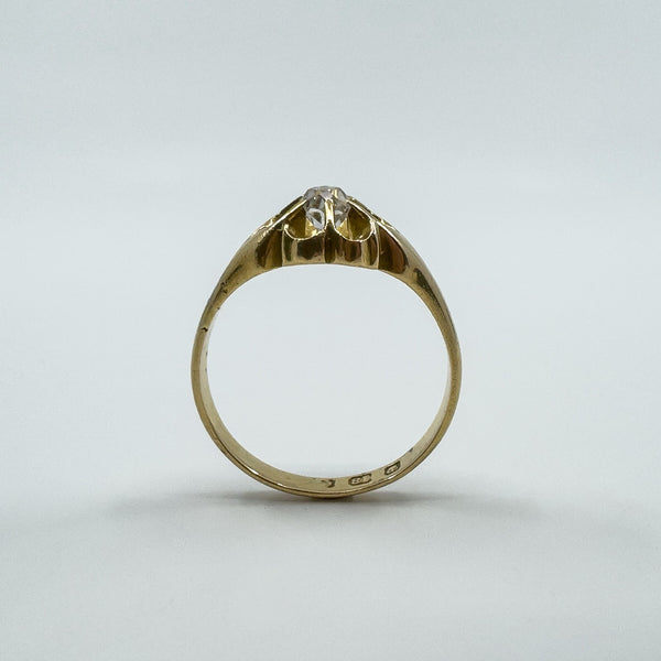 Antique 18ct Gold .35ct Diamond Chunky Old Cushion Cut Solitaire Ring 750 Size Q