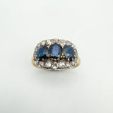 Antique 18ct Gold1.80ct Trilogy Sapphire & Rose Cut Diamond Ring Size R - S