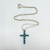 Vintage Sterling Silver Turquoise Christian Cross Pendant & 18” Chain 925