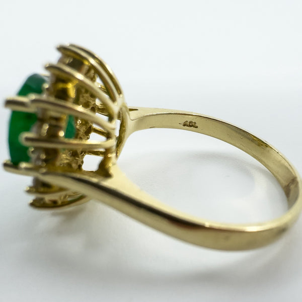 14ct Gold 1.77ct Emerald & Diamond Cluster Ring 585 Size N Engagement Stacking
