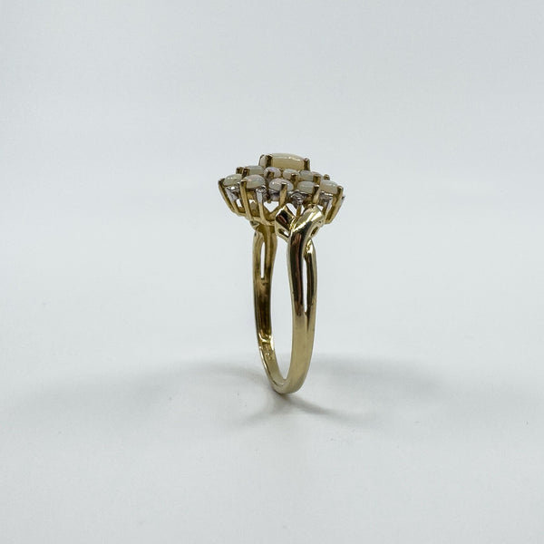 Vintage 9ct Gold Opal & Diamond Cluster Ring 375 Size U - V (Birmingham 2005)
