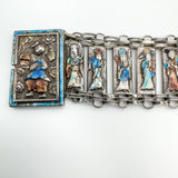 RARE Vintage Antique Silver Chinese People Enamelled Bracelet - 8x Immortals 16g