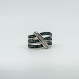 Sterling Silver Blue & White Diamond Eternity Band Ring Size L