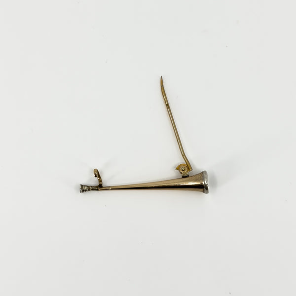 Antique Victorian 9ct Gold Trumpet / Hunting Horn Brooch 375