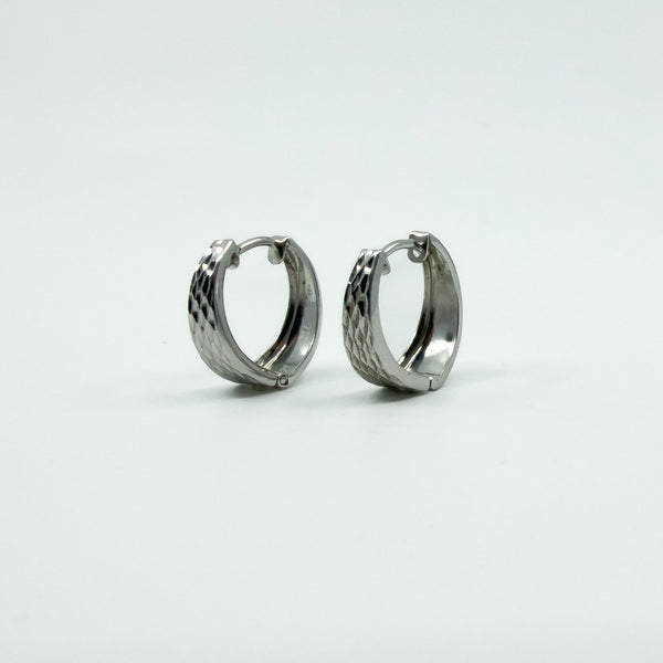 9ct White Gold Small Diamond Cut Huggie Hoop Earrings 375