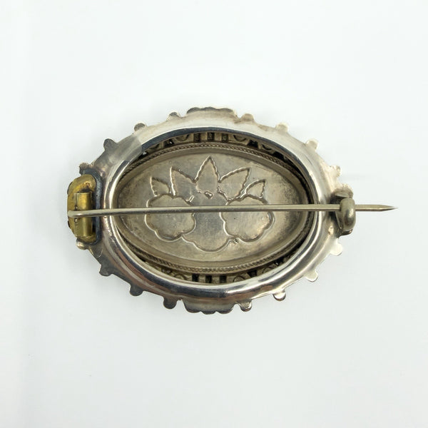 Antique Victorian Sterling Silver Aesthetic Roses Engraved Brooch 925