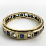 Vintage 9ct Gold Blue & White Spinel Full Eternity Band / Ring Size Q