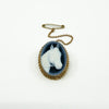 Vintage 9ct Gold Blue Agate Cameo Equestrian Horse Brooch / Pendant 375