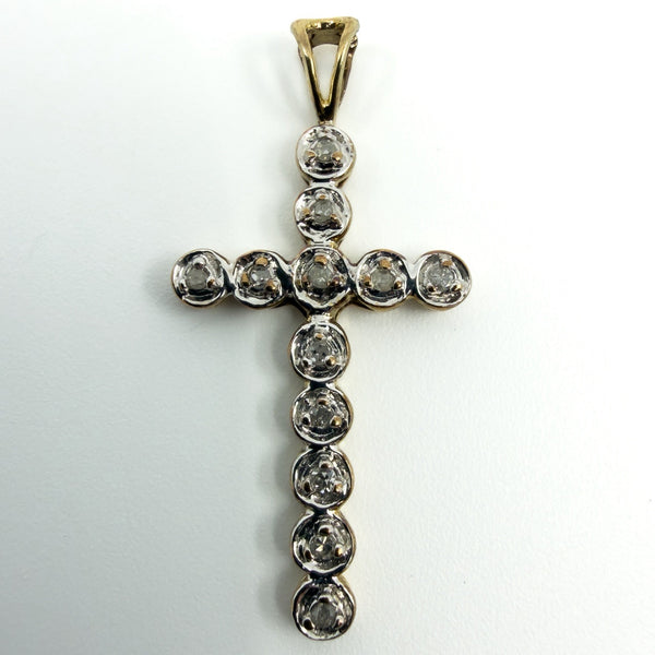 9ct White & Yellow Gold Diamond Christian Cross Pendant 375