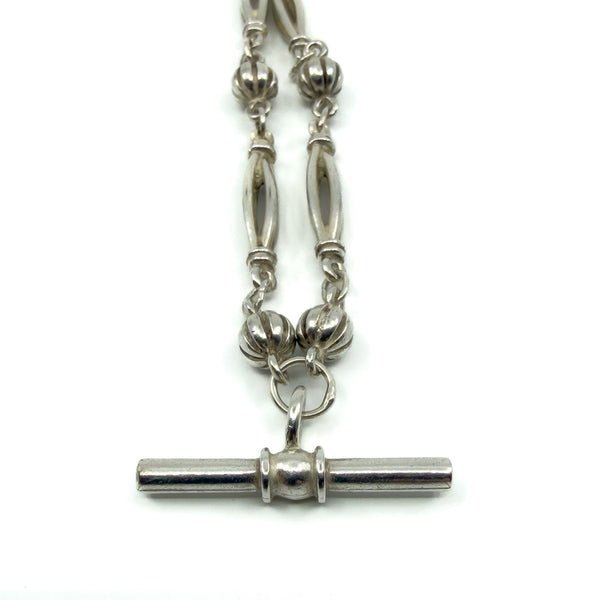 Vintage Sterling Silver 17.5” Fancy Link Chain with Dog Clip & T-Bar Pendant 925