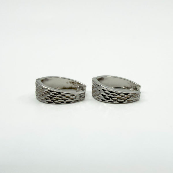 9ct White Gold Small Diamond Cut Huggie Hoop Earrings 375