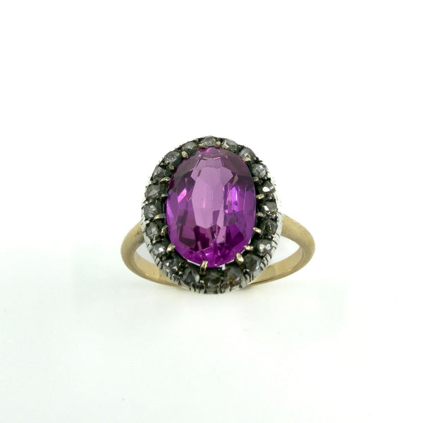 Antique / Art Deco 14ct Gold Pink Sapphire & Rose Cut Diamond Ring 585 Size O