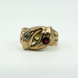 Antique 9ct Rose Gold Double Snake Diamond & Garnet Ring Size U (Chester 1909)