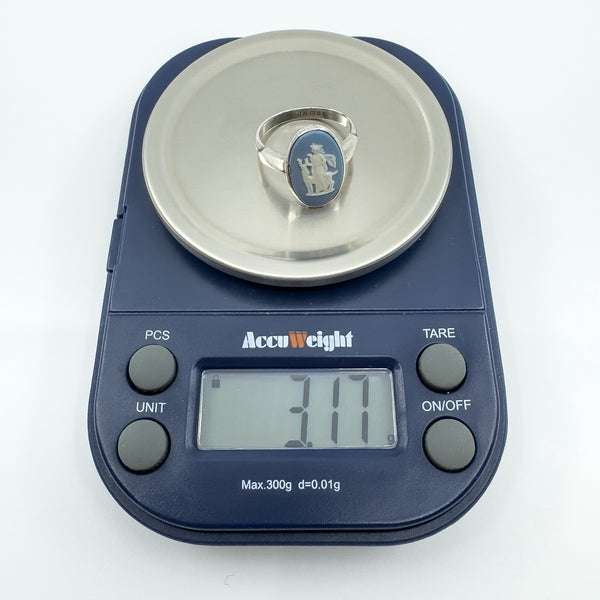 Vintage Sterling Silver Wedgewood Blue Jasper Ware Cameo Ring 925 Size J - K