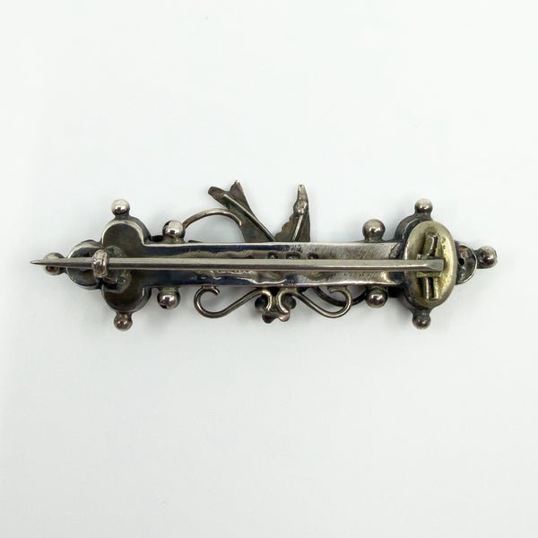 Antique Victorian Sterling Silver & Rose Gold Swallow & Ivy Brooch 925 Birm 1901
