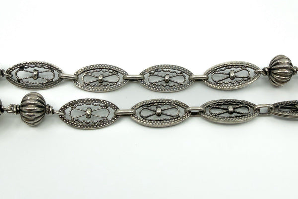 Antique 800 Silver Beaded Ball Ornate Fancy Link 30" Chain / Necklace
