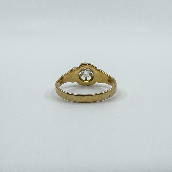 Antique 18ct Gold .35ct Diamond Chunky Old Cushion Cut Solitaire Ring 750 Size Q